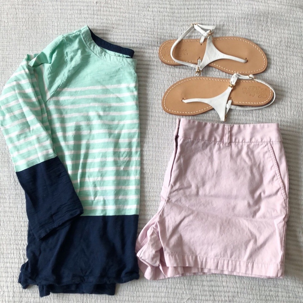 Gap green and white stripe shirt with navy trim